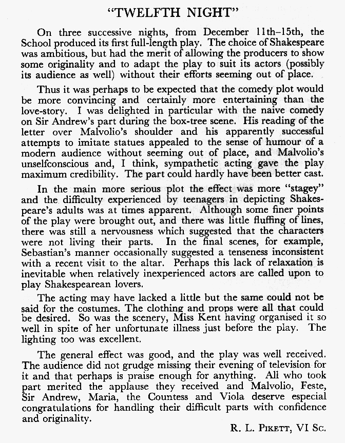 Twelfth Night review by Roger Pikett